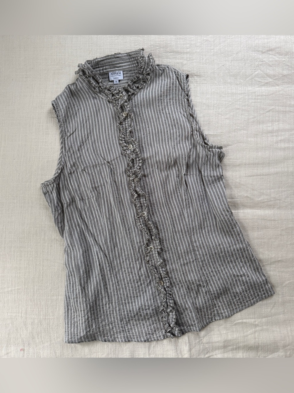 Vintage Armani Collezioni Vintage Made in Italy Silk Wool Ruffle Blouse S Olive